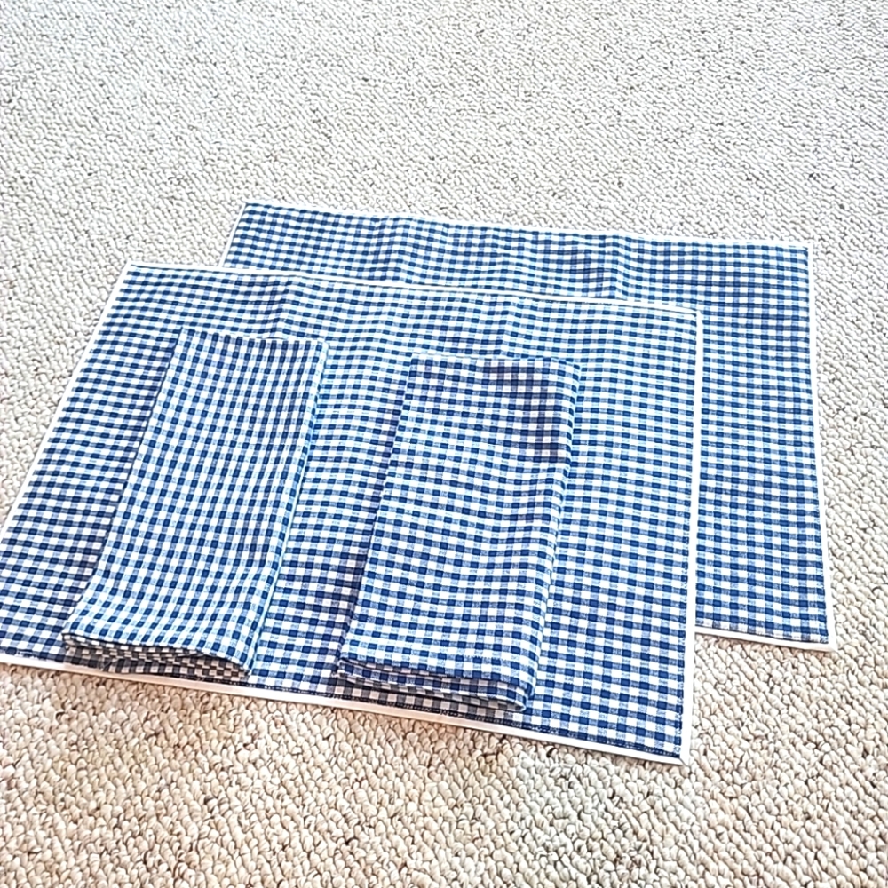 Pottery Barn Blue & White Gingham Placemats & Napkins Set of 2 Each Cotton